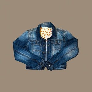 Vintage Y2K style cropped denim jacket with embroidered dove